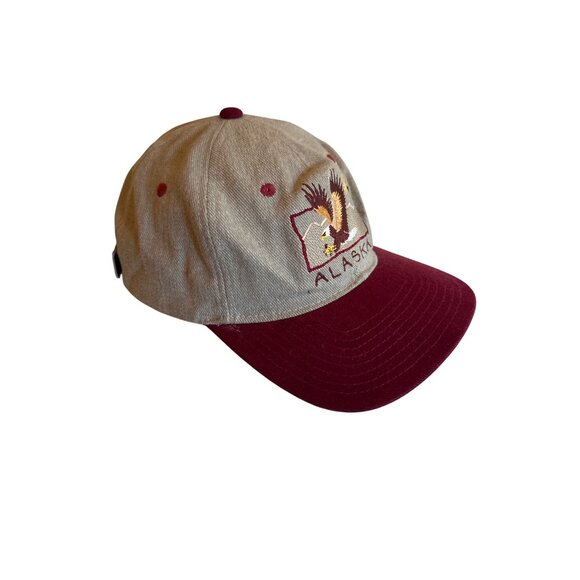 Alaska Eagle Embroidered Baseball Cap Adjustable Strapback Gray & Burgundy - Picture 2 of 5